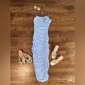 NWT Zara Ruched Dress With Flower Detail